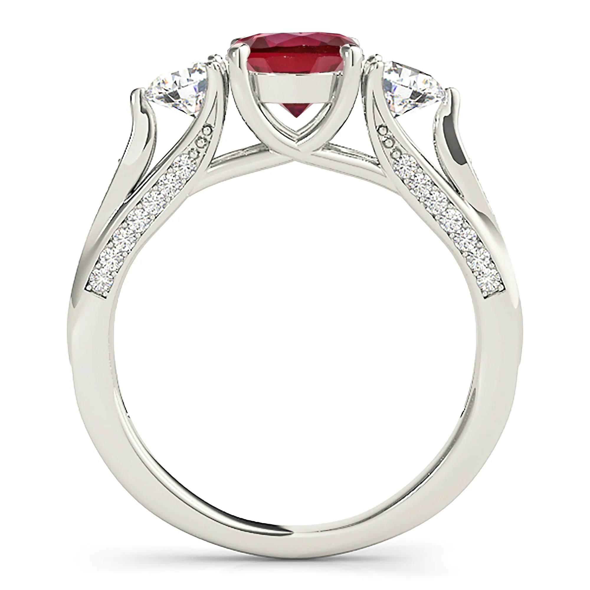 1.35 ct. Genuine Ruby ring With Two Round Side Diamonds