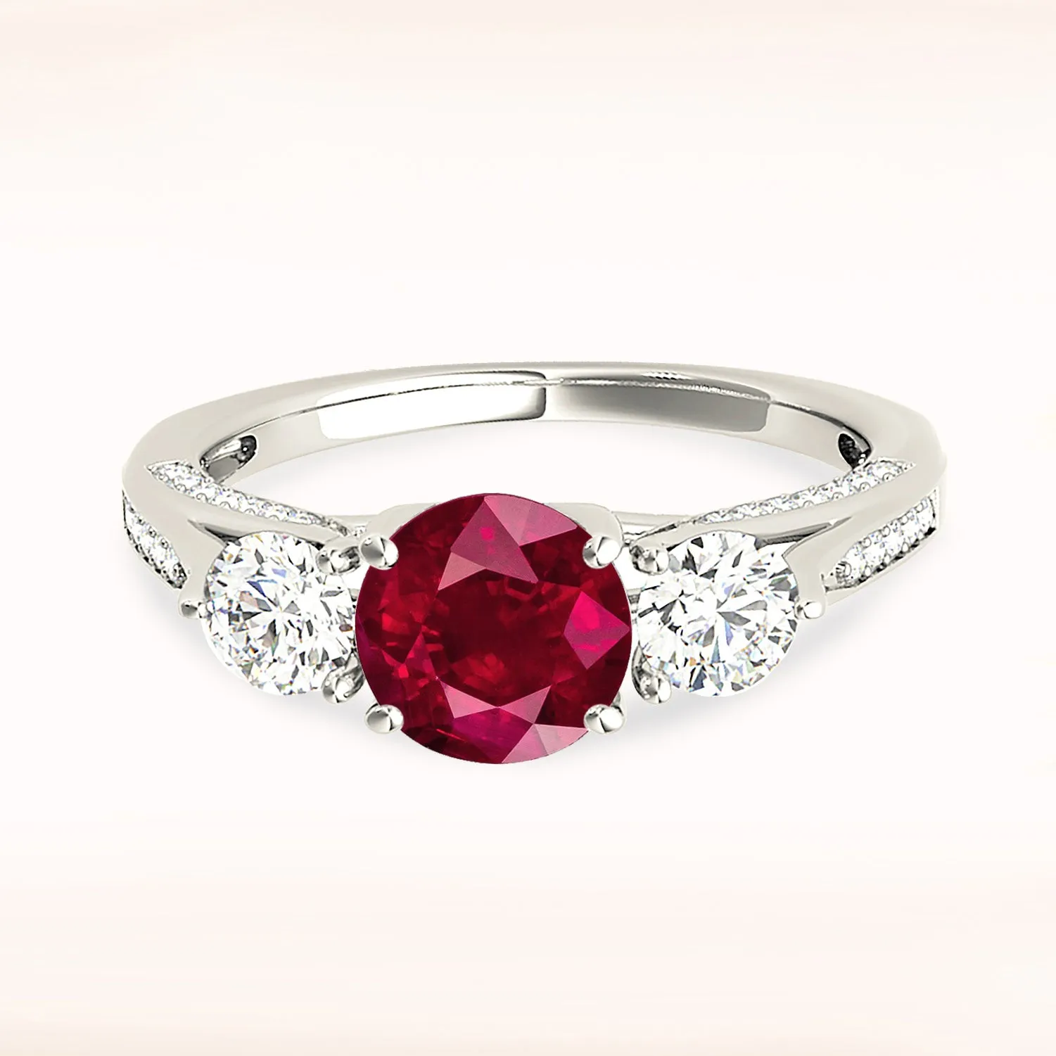 1.35 ct. Genuine Ruby ring With Two Round Side Diamonds