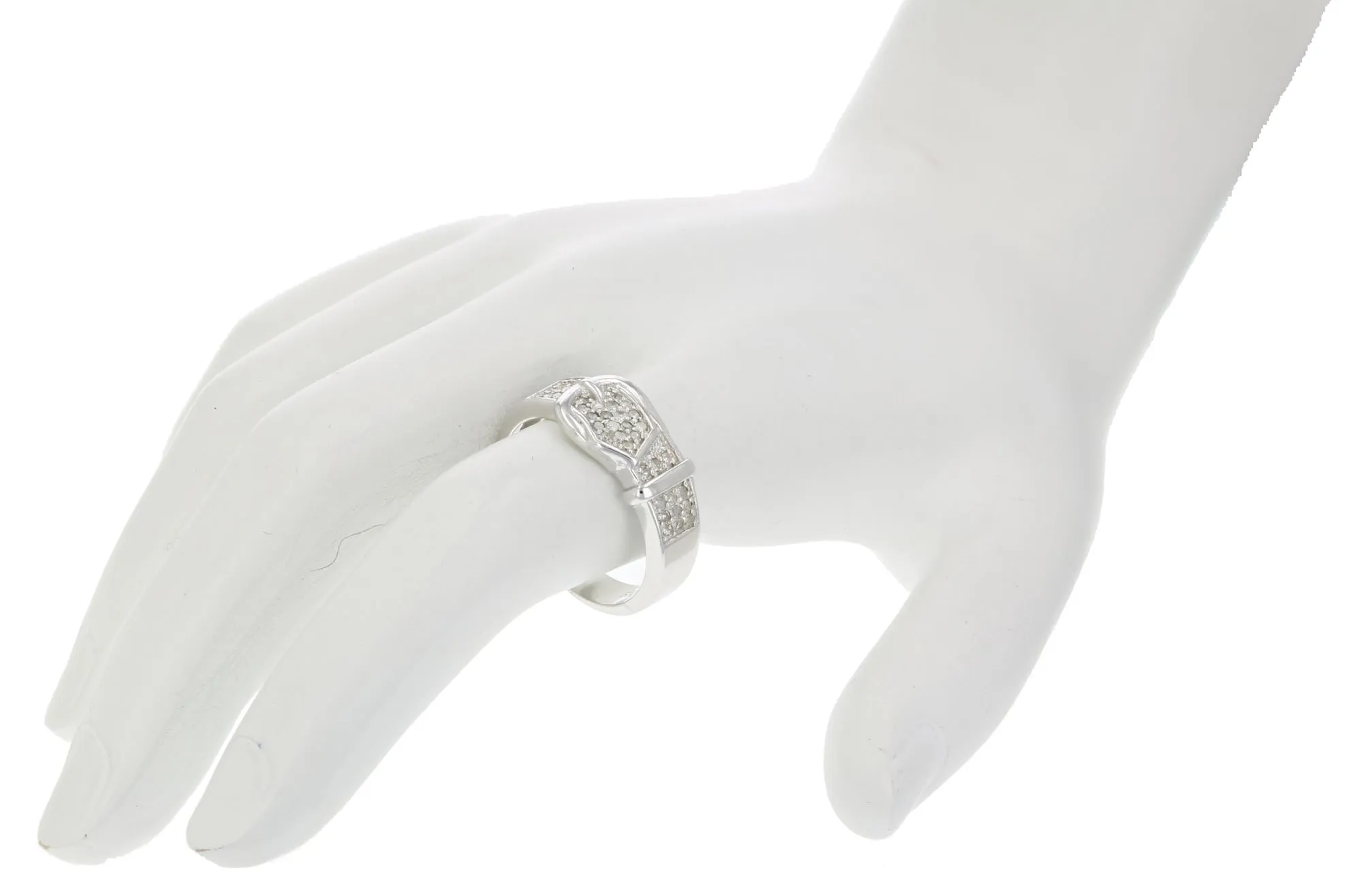 1/4 cttw Diamond Belt Design Wedding Band in Sterling Silver