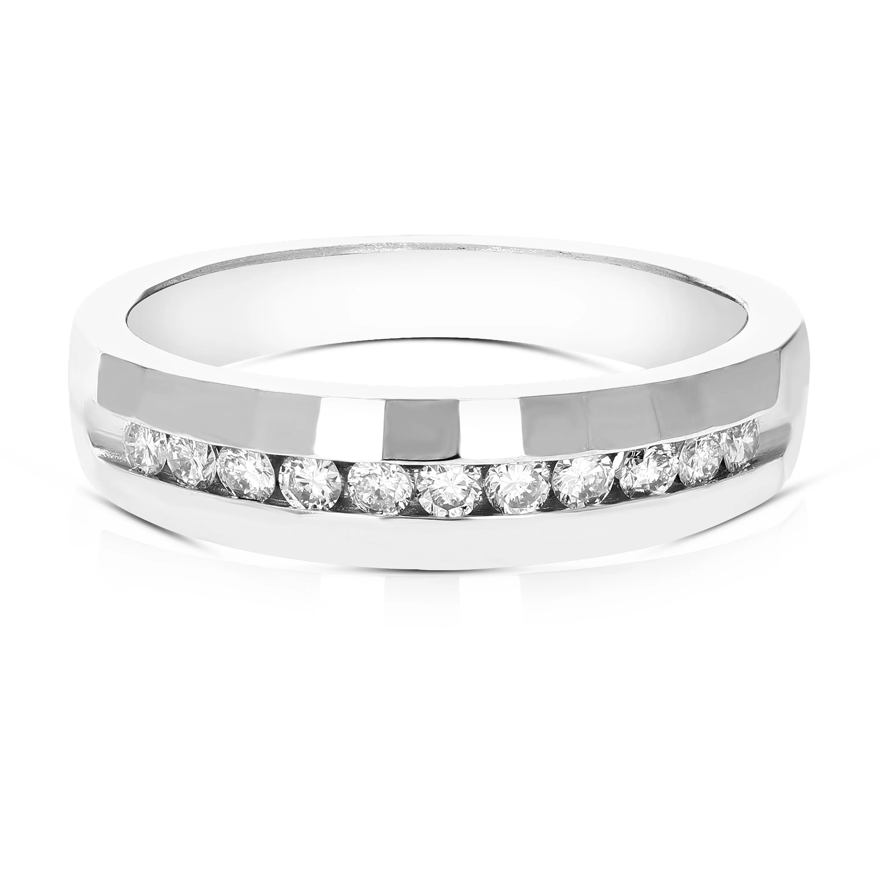 1/4 cttw Diamond Channel Machine Wedding Band in 14K White Gold