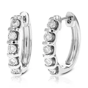 1/4 cttw Lab Grown Diamond Channel Hoop Earrings in Sterling Silver