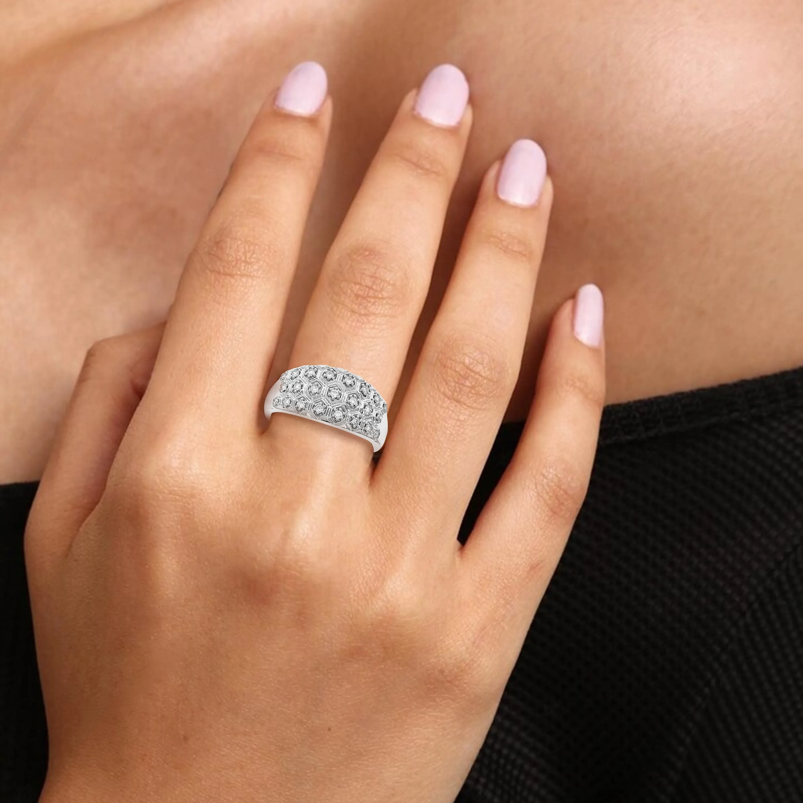 1/4 cttw Lab Grown Diamond Dome Wedding Band Sterling Silver