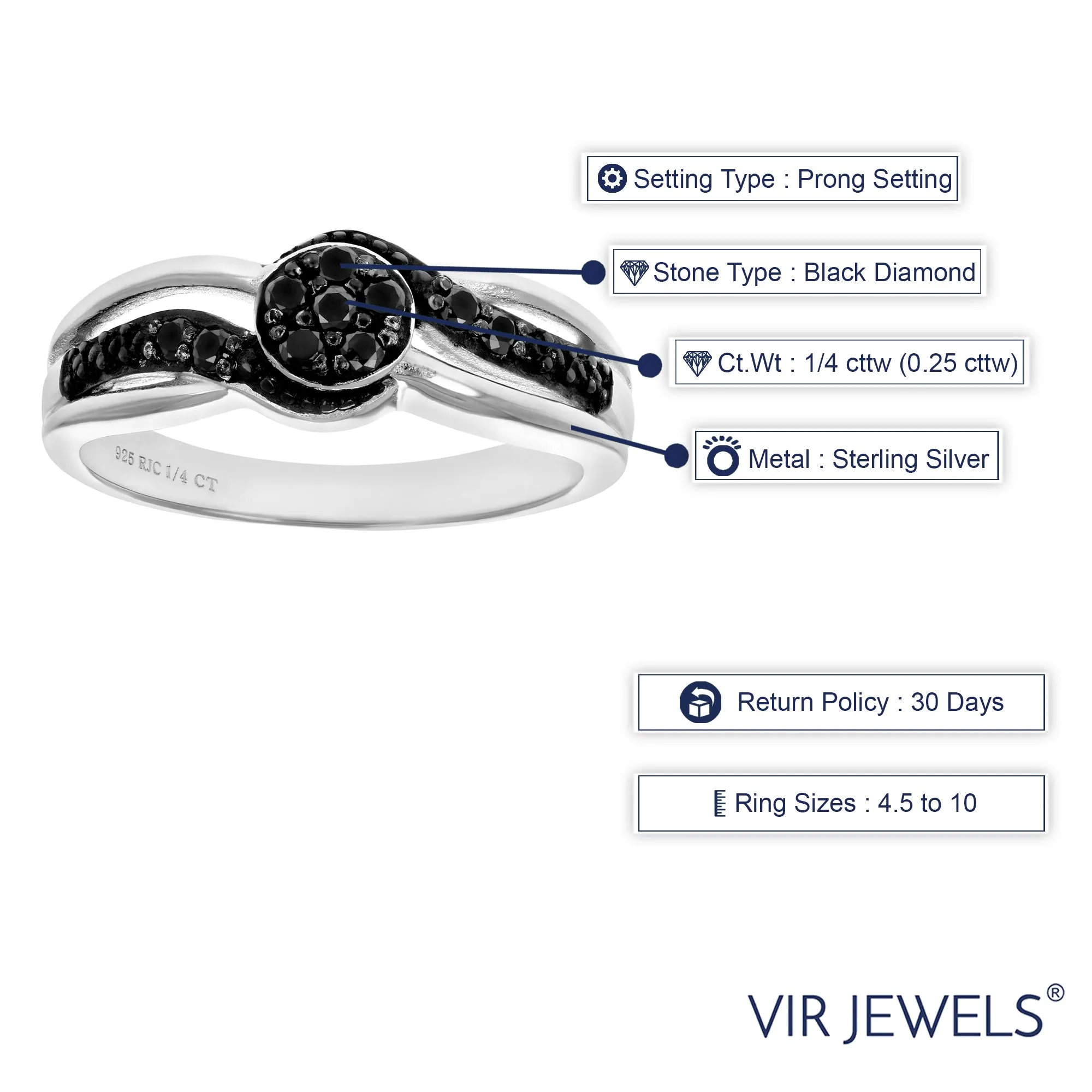 1/4 cttw Swirl Black Diamond Ring in Sterling Silver