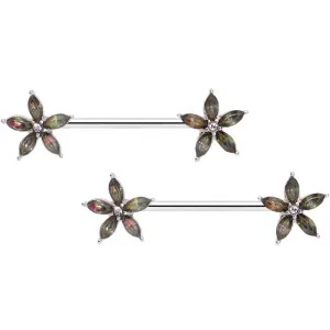 14 Gauge 9/16 Dark Aurora Gem Starry Flower Barbell Nipple Ring Set