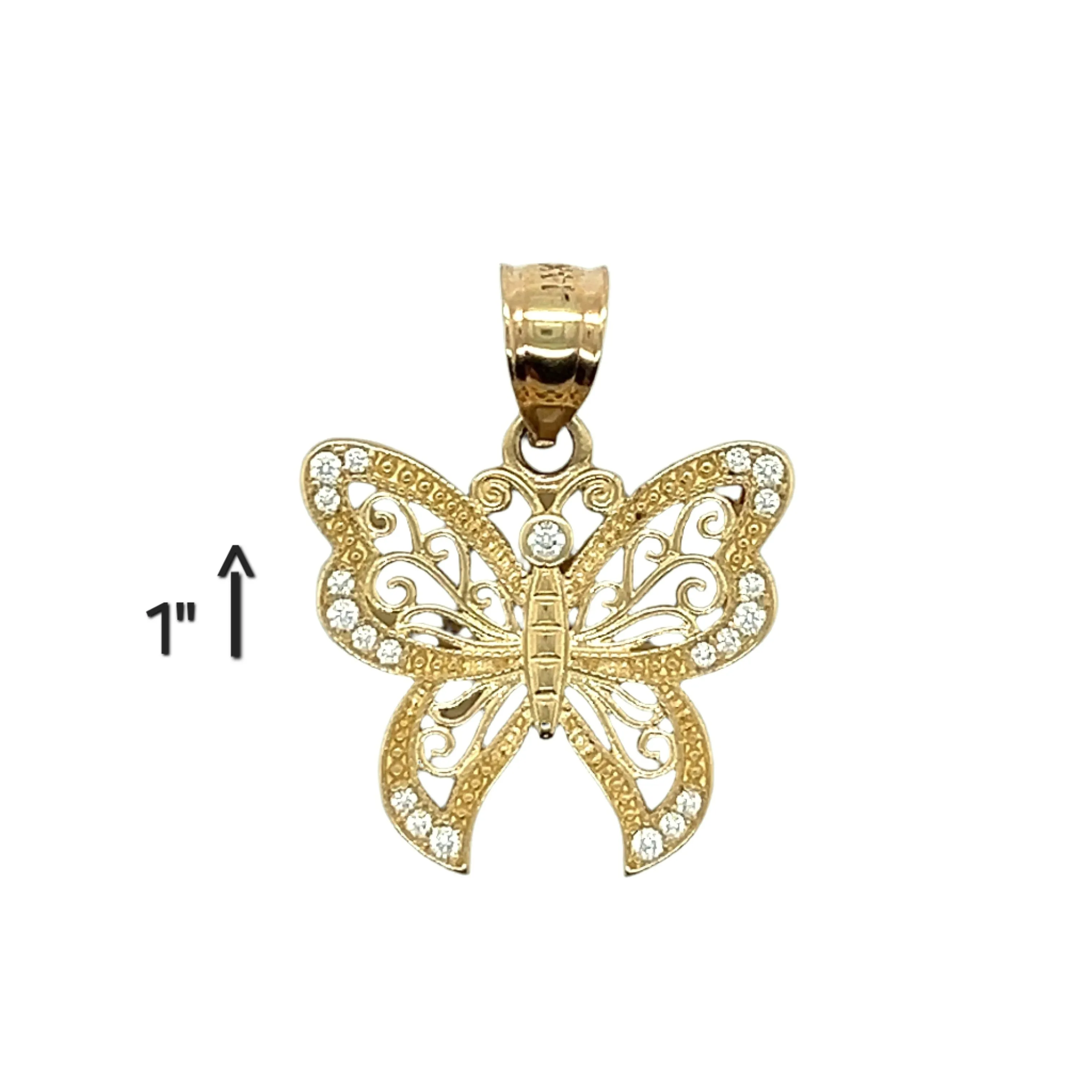 14K Fine Gold Beautiful Cut Out Pendant with Cubic Zirconia
