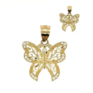 14K Fine Gold Beautiful Cut Out Pendant with Cubic Zirconia