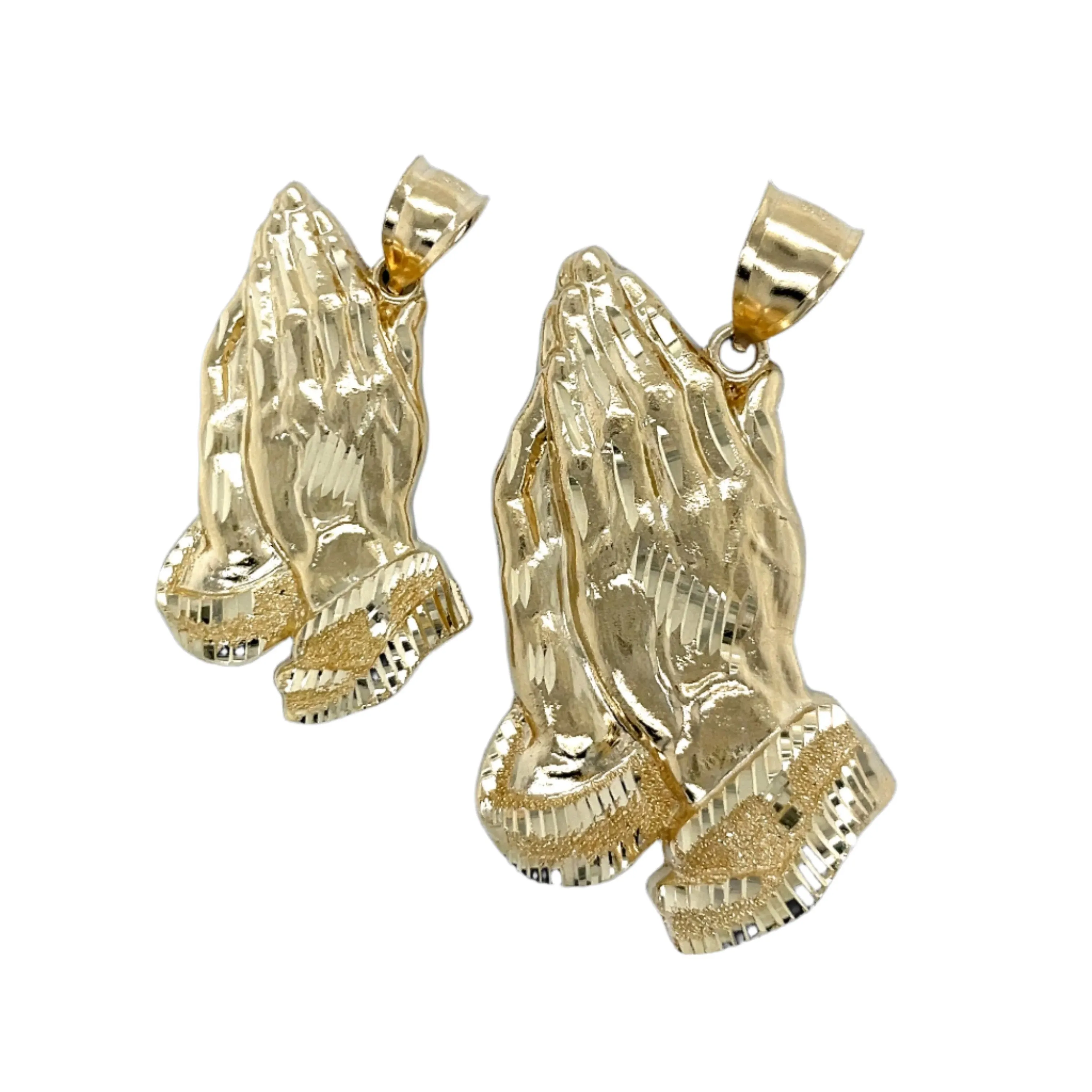 14K Gold 3D Hand of Christ Praying Hands Pendant 2" or 2.5" Charm Joyeria