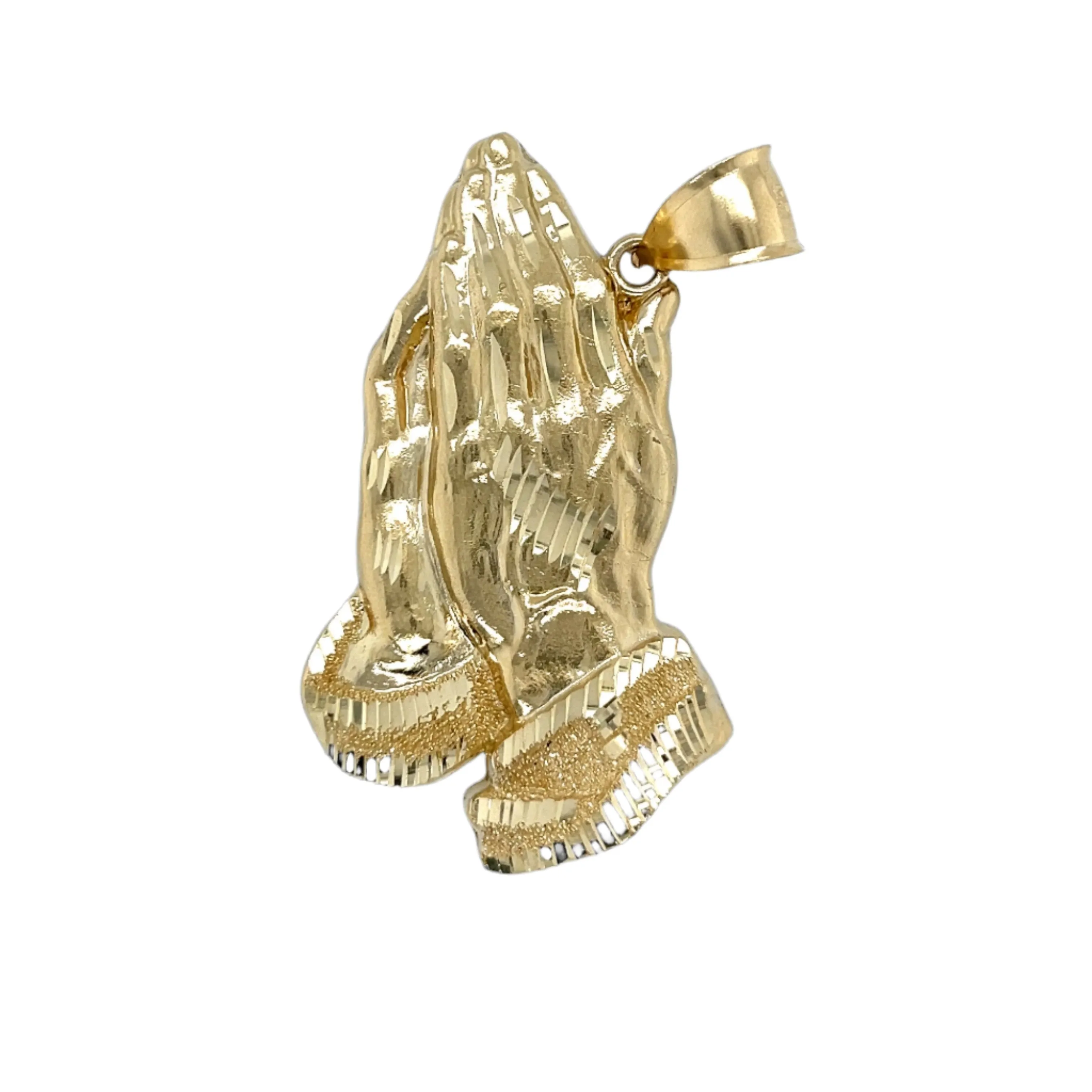 14K Gold 3D Hand of Christ Praying Hands Pendant 2" or 2.5" Charm Joyeria