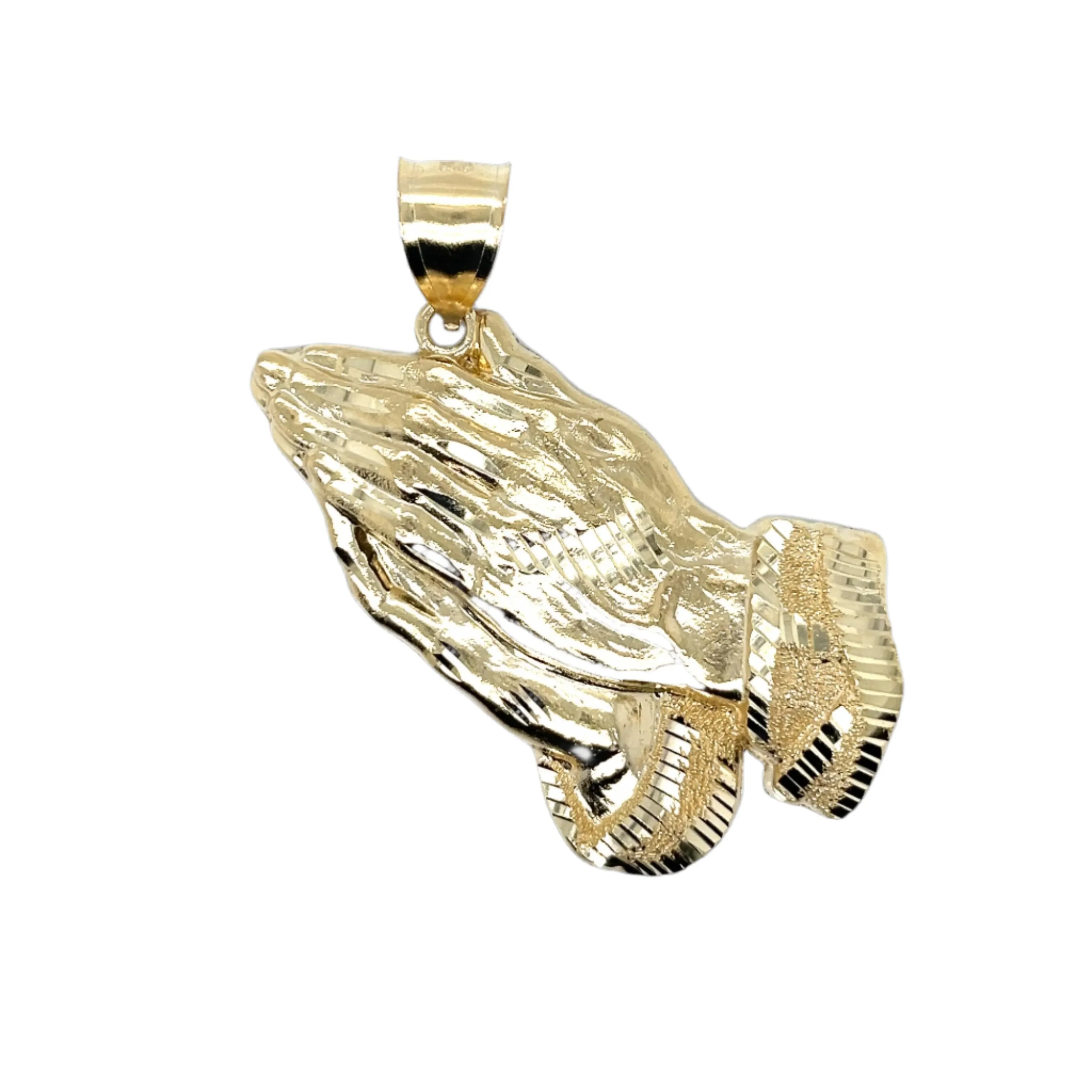 14K Gold 3D Hand of Christ Praying Hands Pendant 2" or 2.5" Charm Joyeria