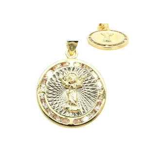 14K Gold Divine Child Baby Divino Nino Jesus Medallion Round Pendant