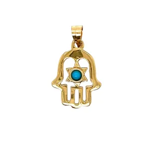 14K Gold Hamsa With Star of David Pendant