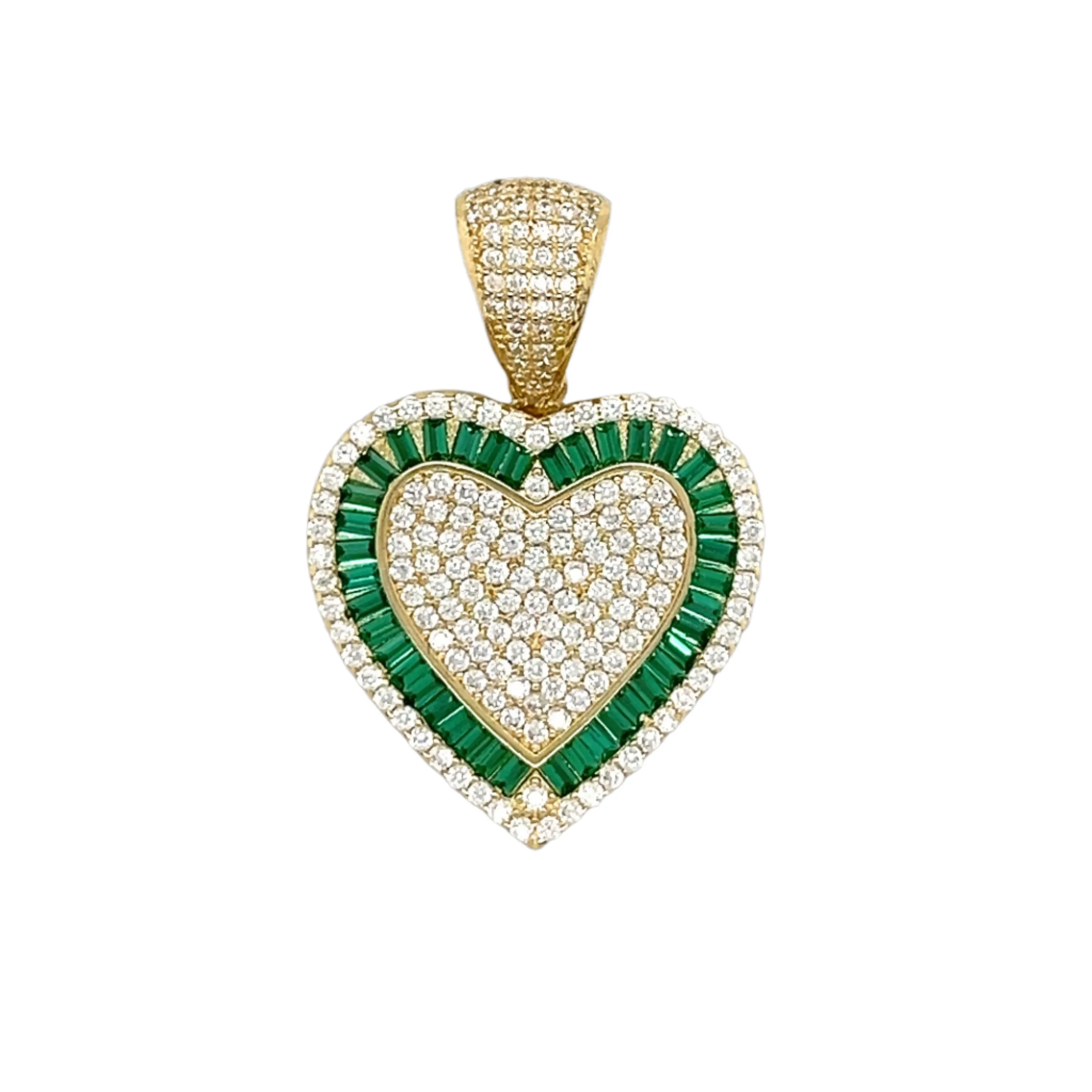 14K Gold Heart Pendants Pink Green Black Colored Cubic Zirconia Charms