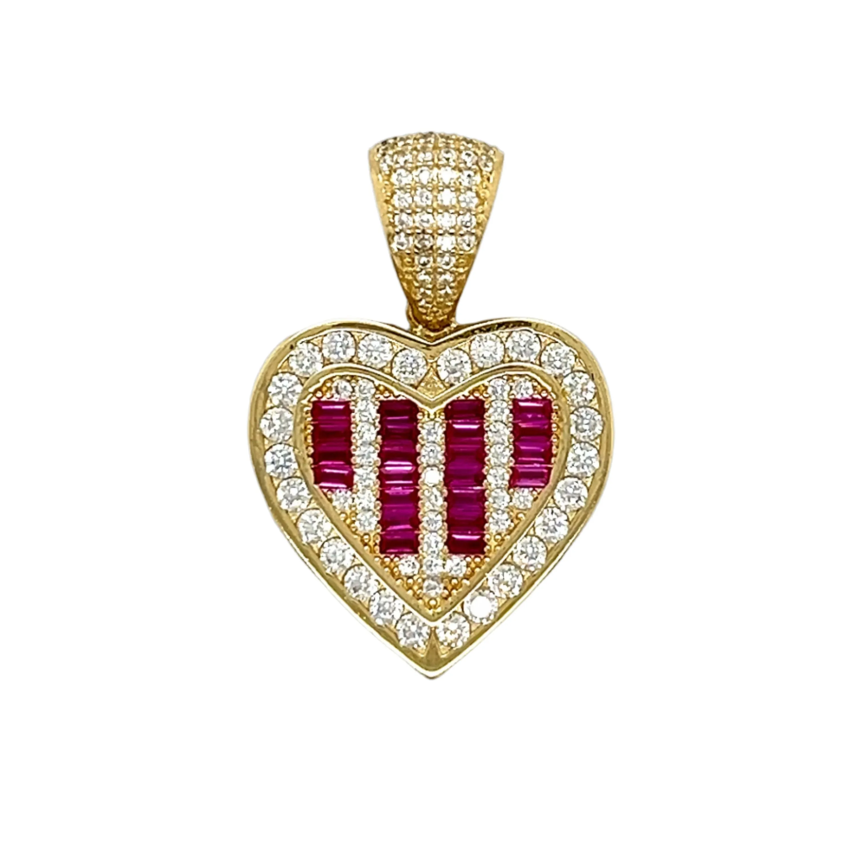 14K Gold Heart Pendants Pink Green Black Colored Cubic Zirconia Charms