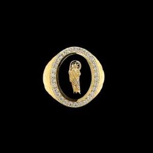 14K Gold Oval St. Judas Ring W/ CZ