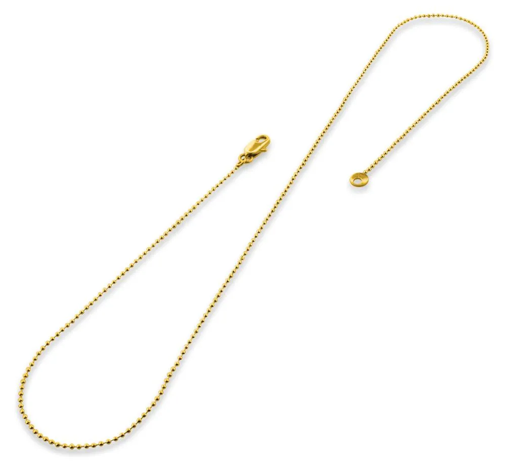 14K Gold Plated 16" Bead Brass Chain Necklace 1.20mm
