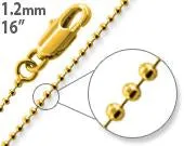 14K Gold Plated 16" Bead Brass Chain Necklace 1.20mm