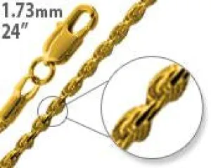 14K Gold Plated 24" Rope Brass Chain Necklace 1.73mm