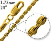14K Gold Plated 24" Rope Brass Chain Necklace 1.73mm