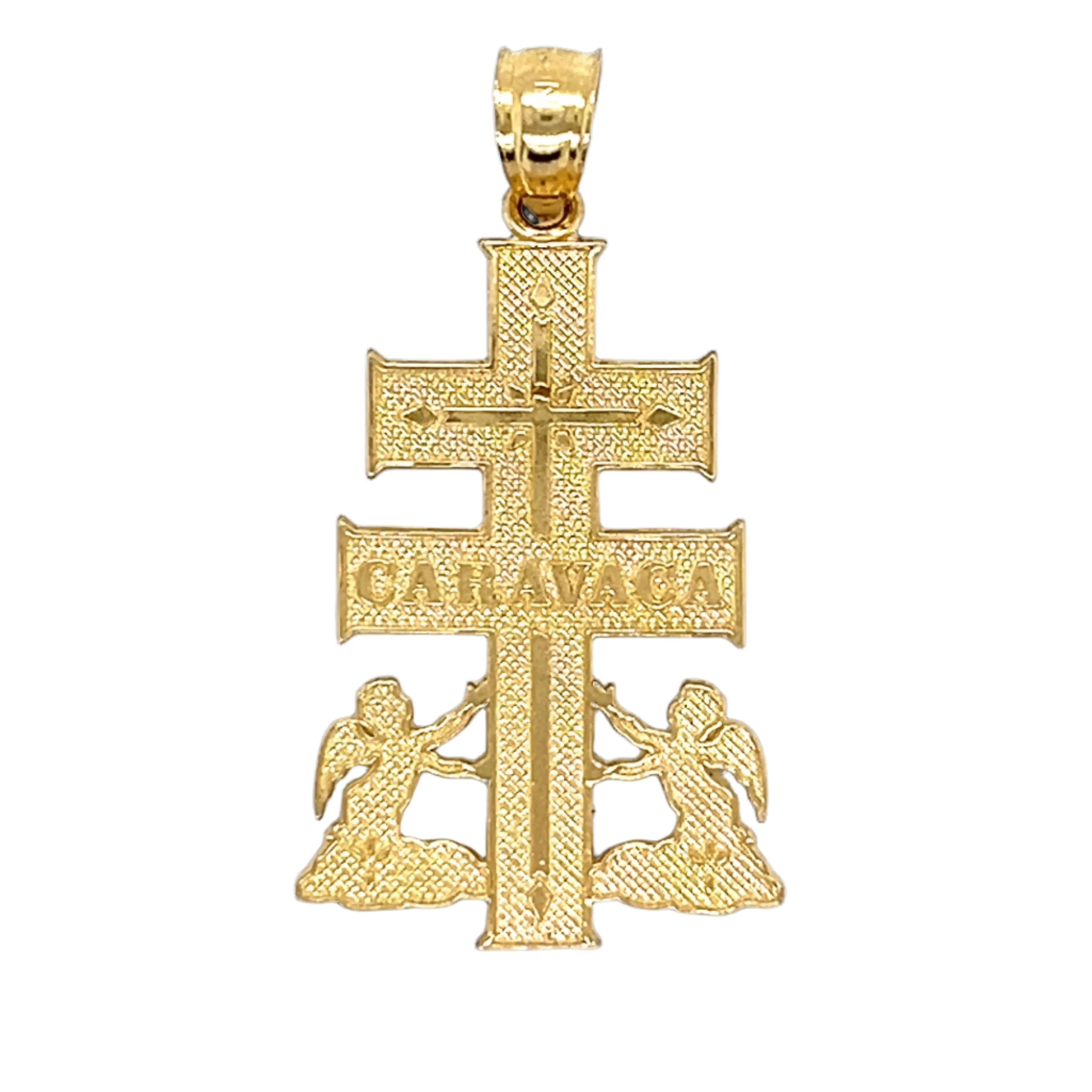 14K Gold Religious Crucifix Jesus Caravaca Cross Pendant 1.3" Charm