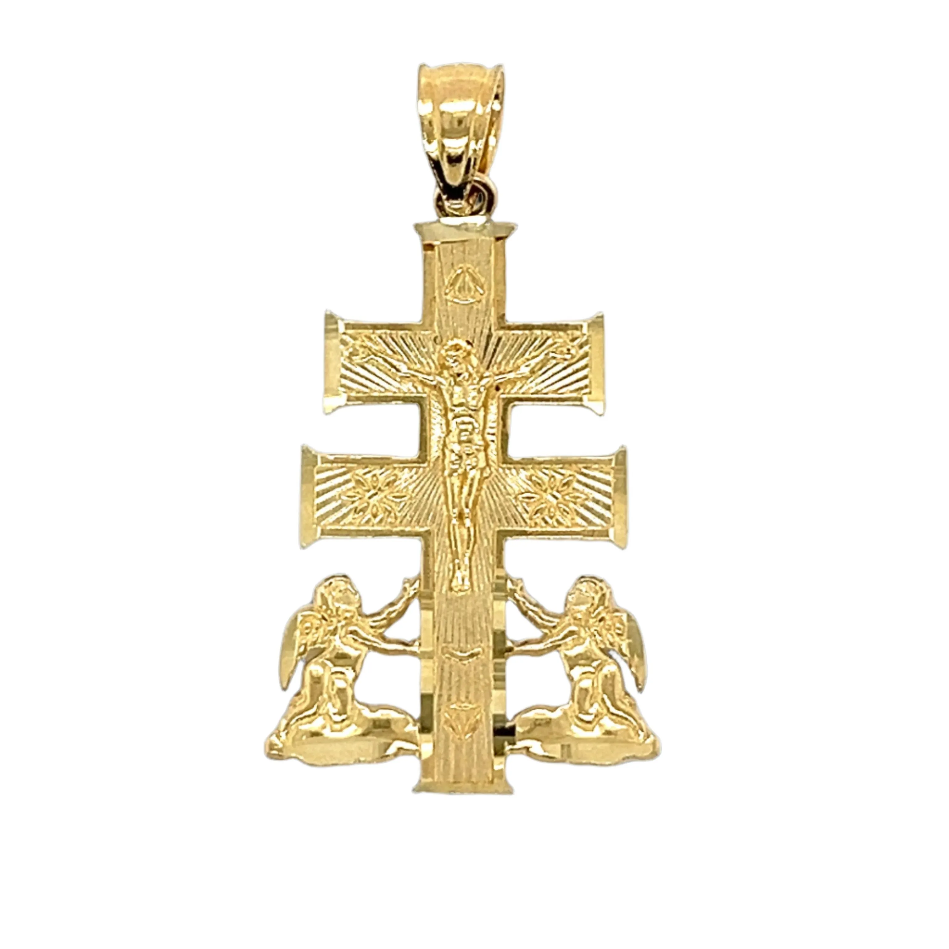14K Gold Religious Crucifix Jesus Caravaca Cross Pendant 1.3" Charm
