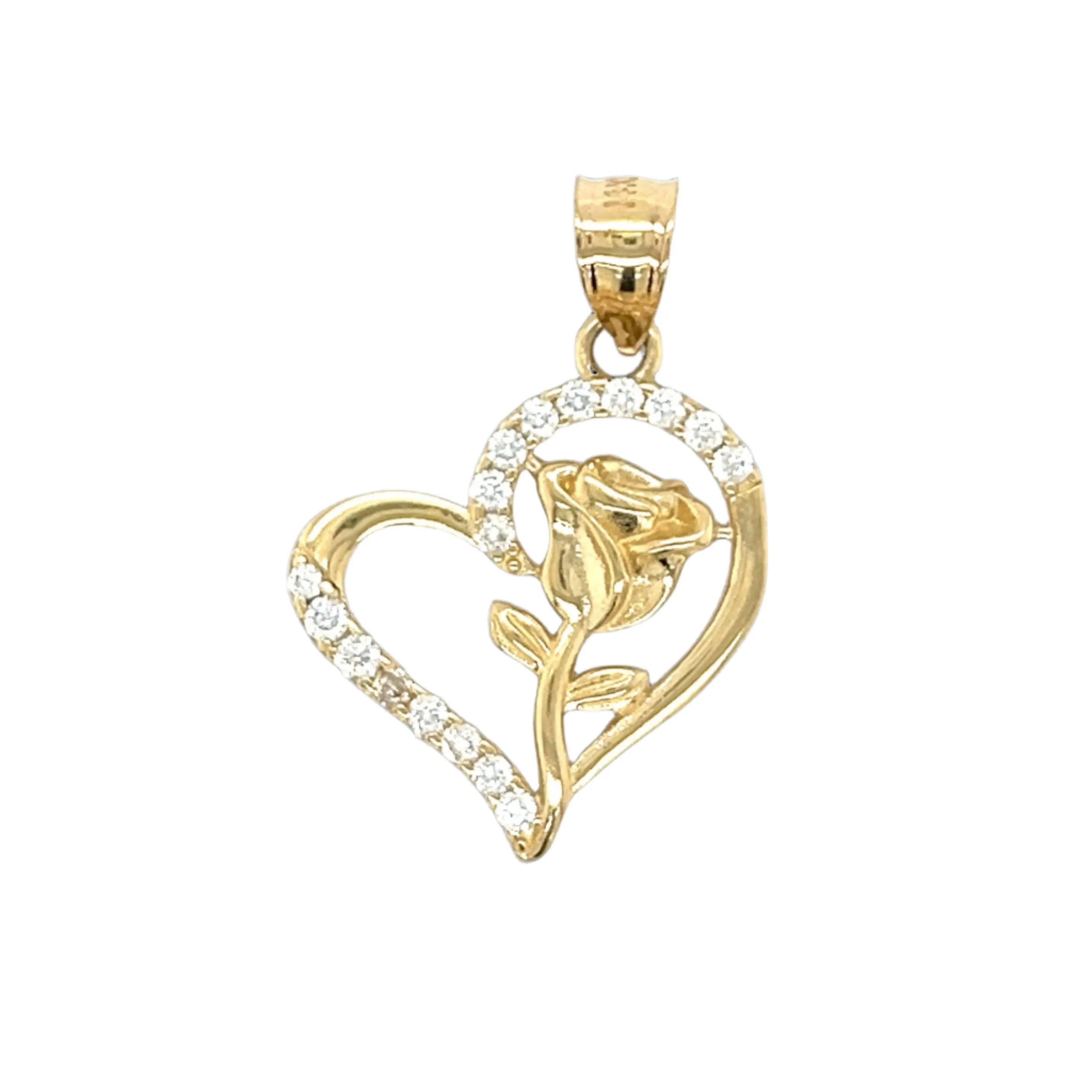 14K Gold Rose in Heart Pendant