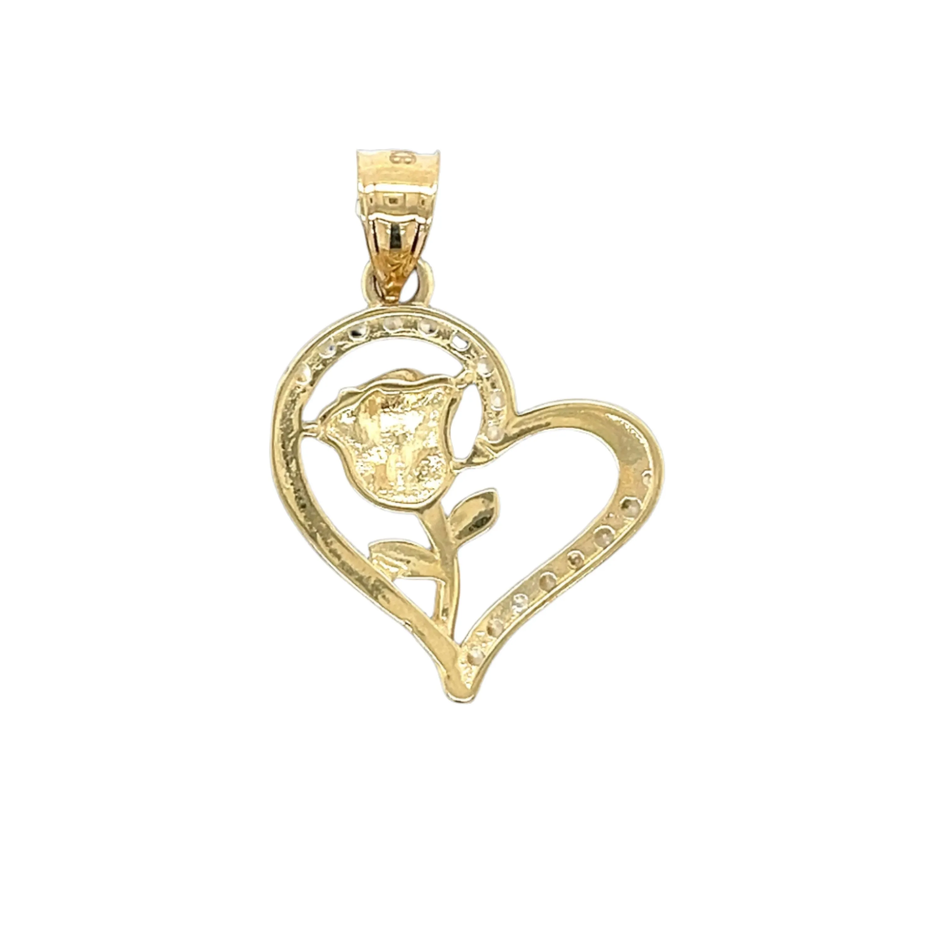 14K Gold Rose in Heart Pendant