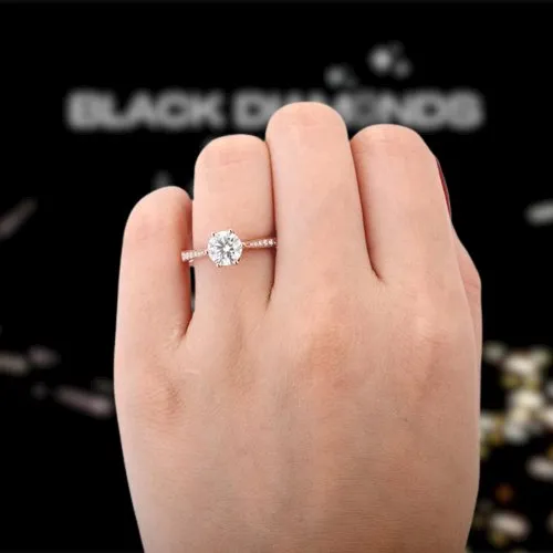 14k Rose Gold 1.0 Ct Diamond 6 Prong Solitaire Engagement Ring