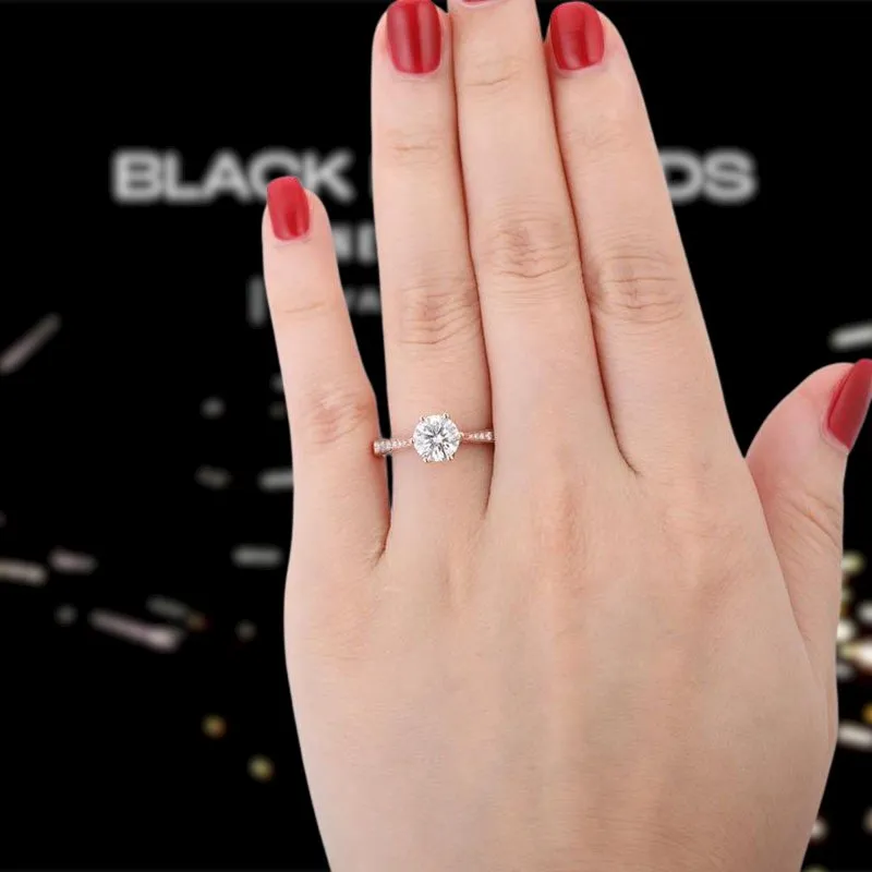 14k Rose Gold 1.0 Ct Diamond 6 Prong Solitaire Engagement Ring