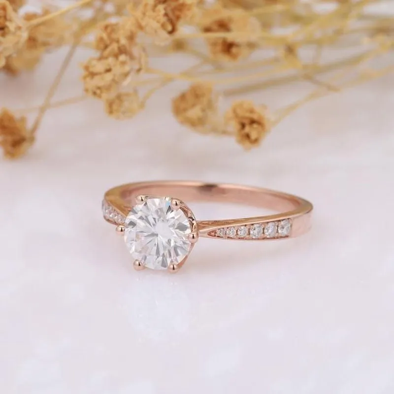 14k Rose Gold 1.0 Ct Diamond 6 Prong Solitaire Engagement Ring