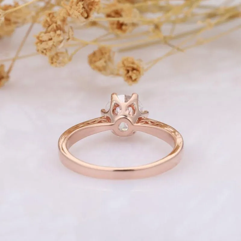 14k Rose Gold 1.0 Ct Diamond 6 Prong Solitaire Engagement Ring