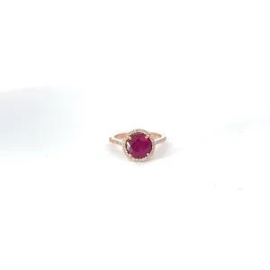 14K ROSE GOLD 1.50CT TREATED ROUND RUBY AND .25CT G SI1 ROUND RING