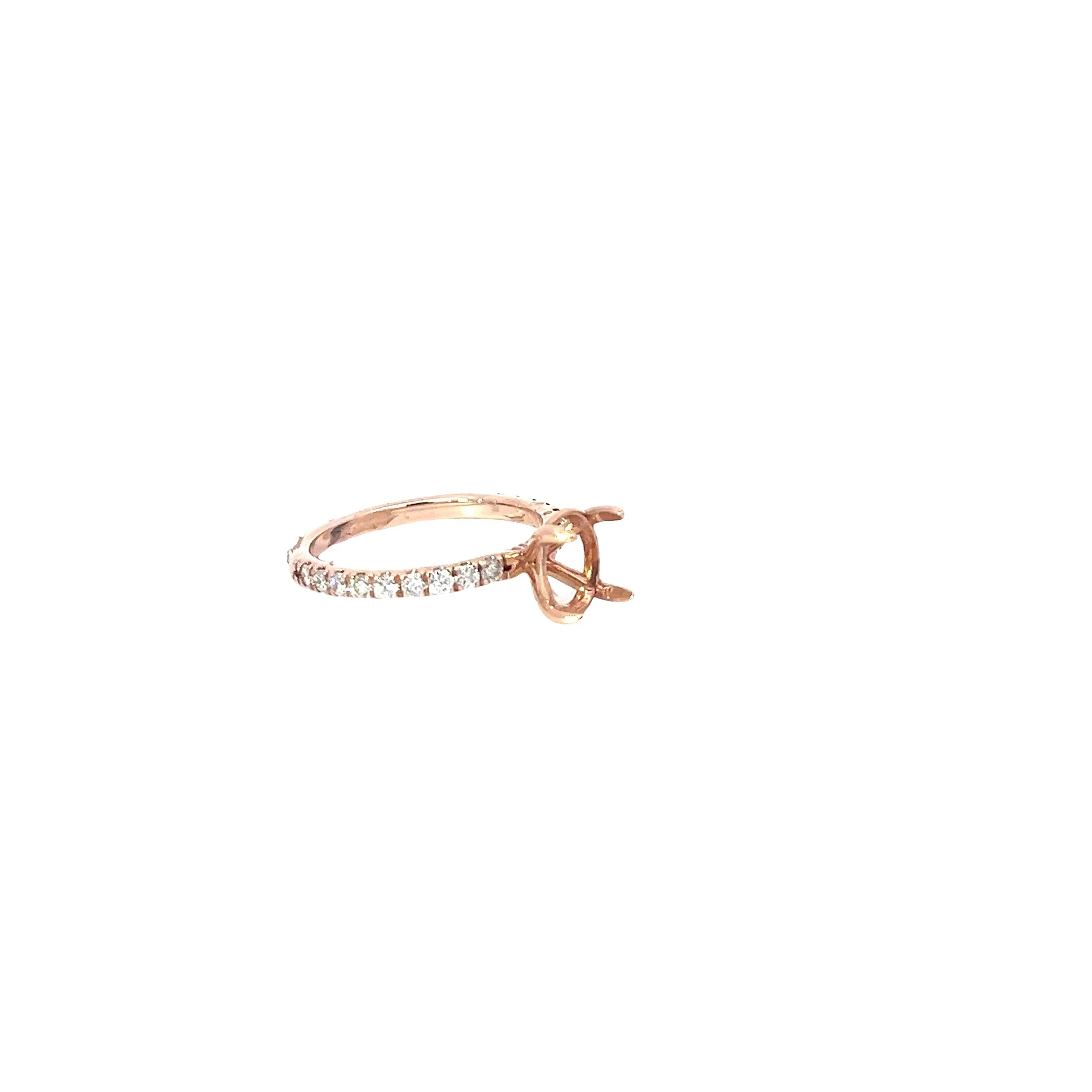 14k Rose Gold .38ct g vs2 Round Diamond semi-mounting Engagement Ring for a oval diamond