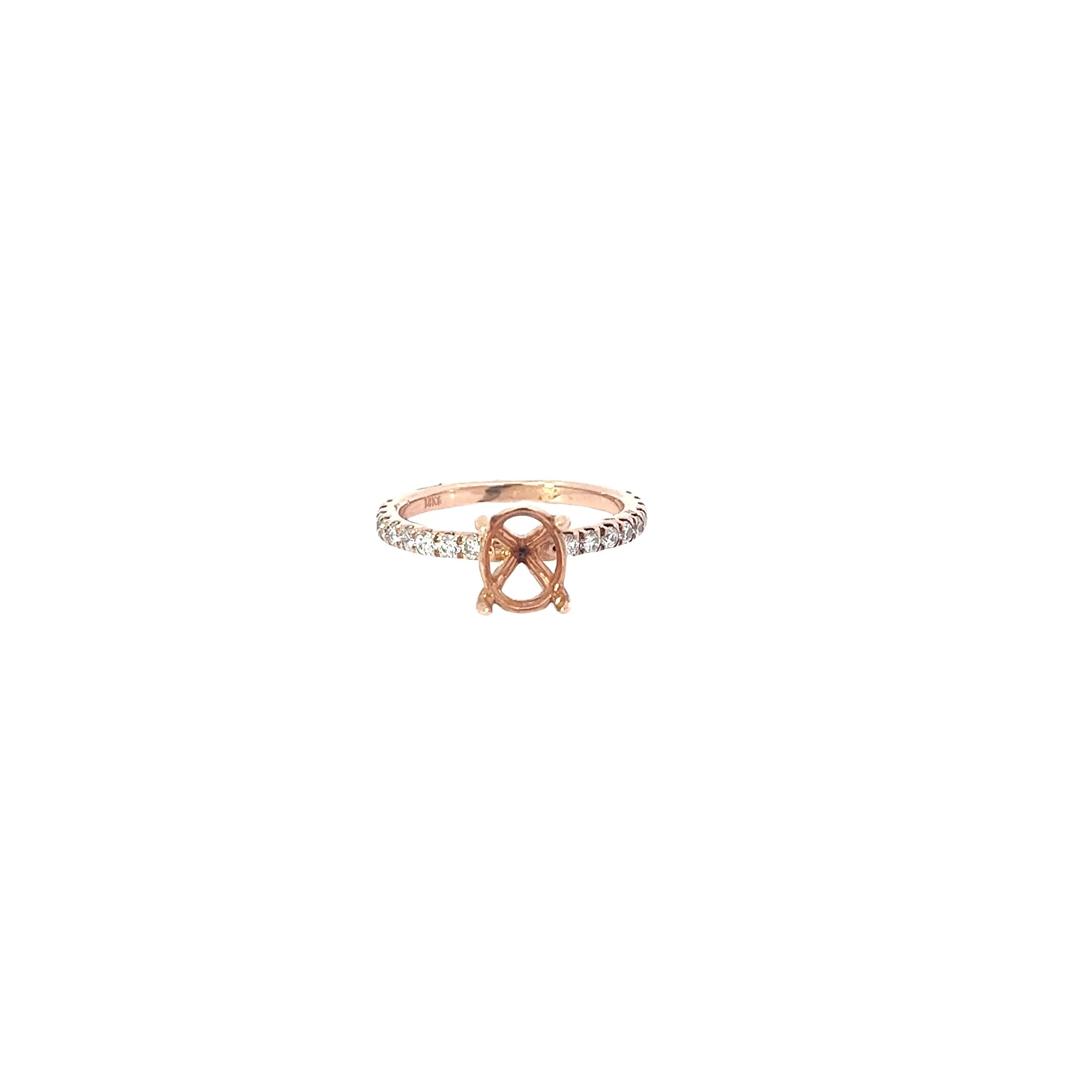 14k Rose Gold .38ct g vs2 Round Diamond semi-mounting Engagement Ring for a oval diamond