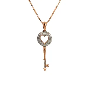 14k Rose Gold 6.2 Gram Adjustable Chain with 10k Rose Gold .35ct G SI1 Round Diamond Heart Key Pendant
