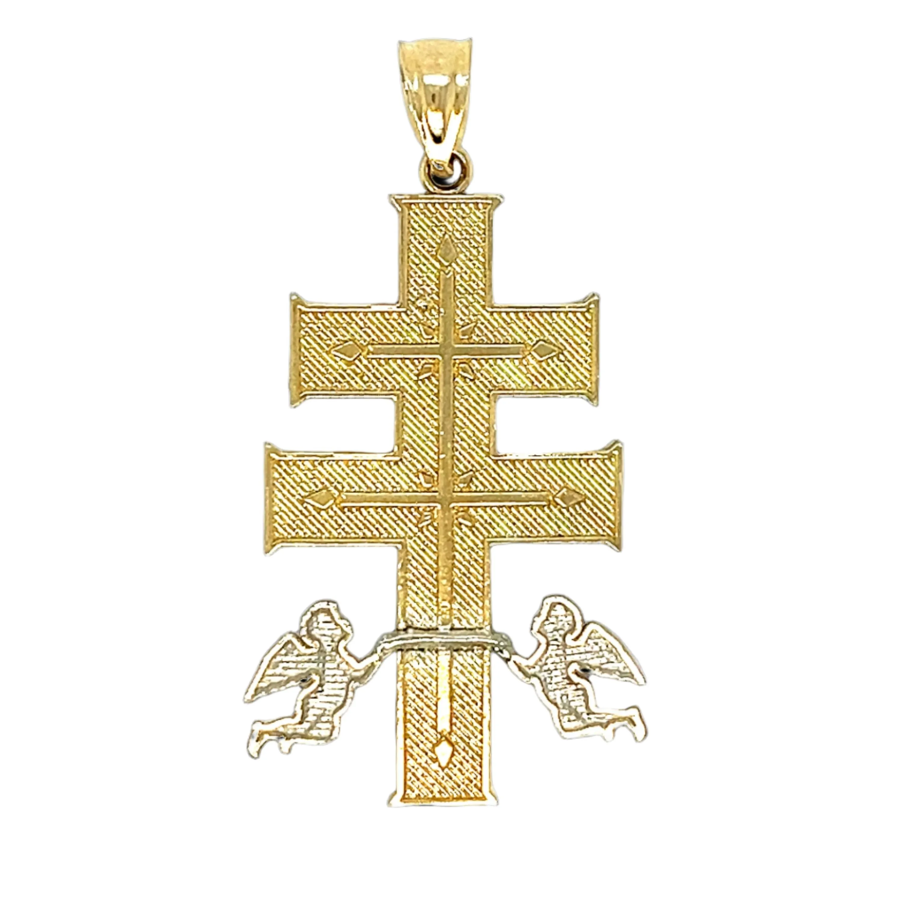 14K Solid Gold Tri Color Caravaca Crucifix Charm 1.5" Pendant