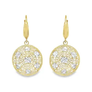 14K Two-Tone Gold Fancy Diamond-Cut Disc Earrings