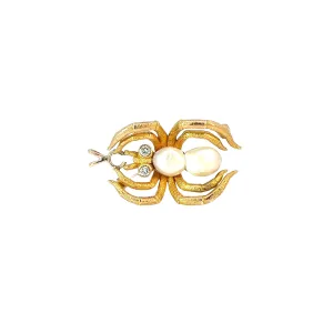 14K VINTAGE .10CT DIAMOND AND PEARL TARANTULA SPIDER PENDANT AND PIN BROOCH