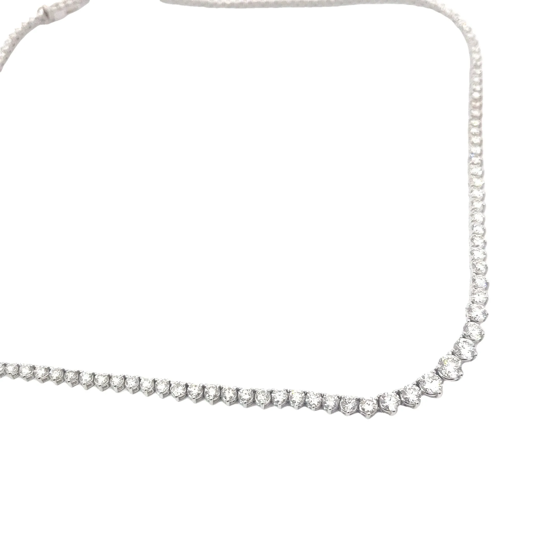 14k White  and Yellow Gold 10.56ct G VS2 Round Diamond Graduated Rivera Necklace