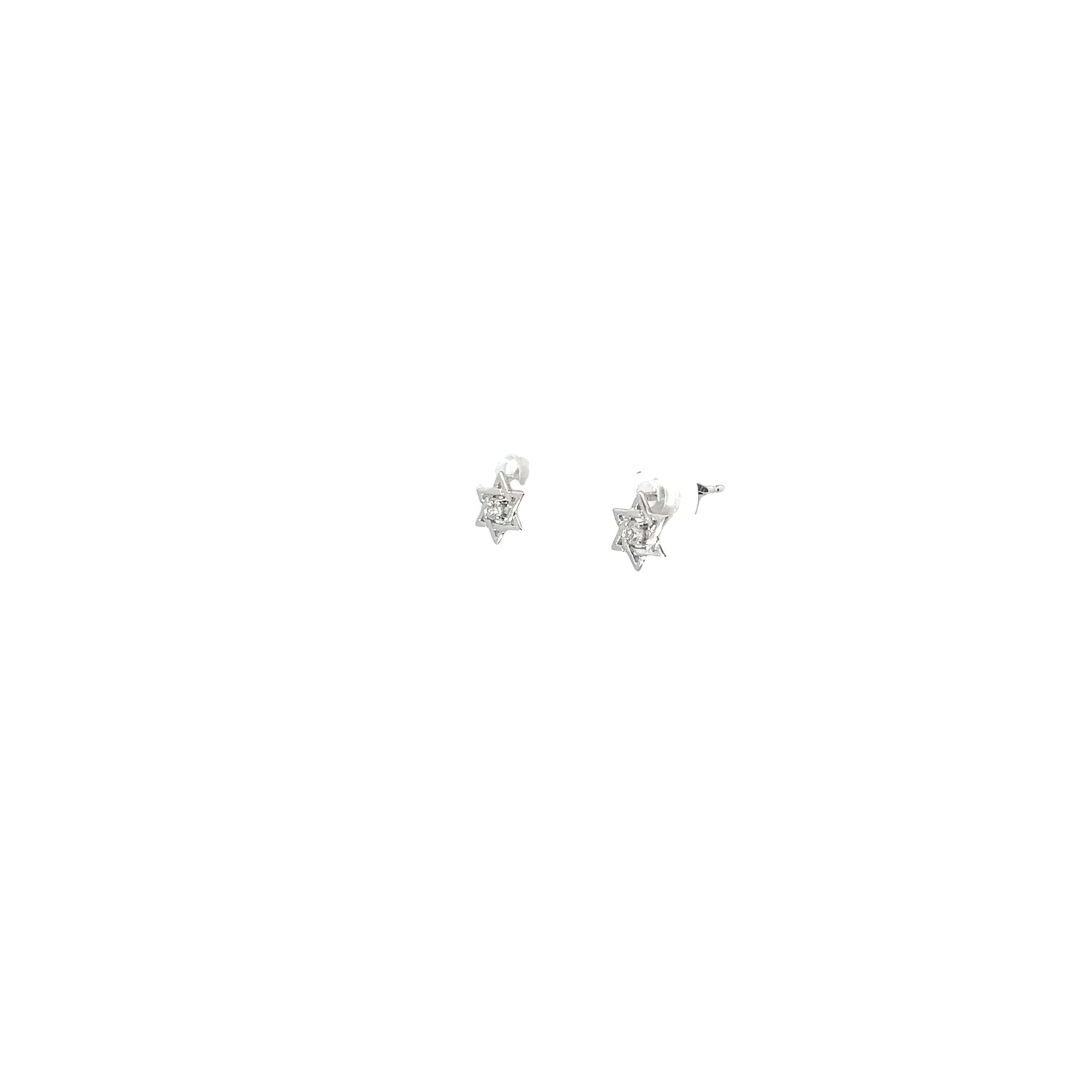 14k White Gold .07ct G SI1 Round Diamond Star of David earrings