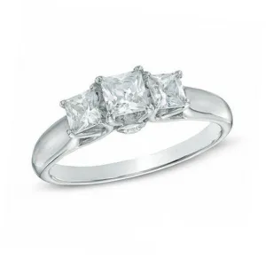 14K White Gold 0.90TDW Past Present and Future Princess Cut Diamond Engagement Ring