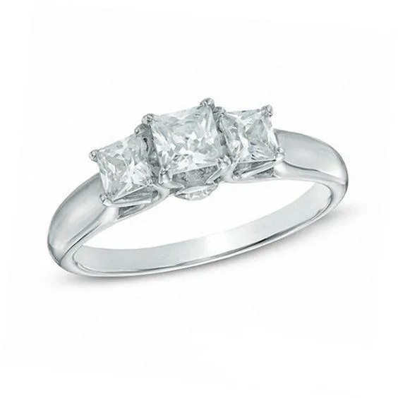 14K White Gold 0.90TDW Past Present and Future Princess Cut Diamond Engagement Ring