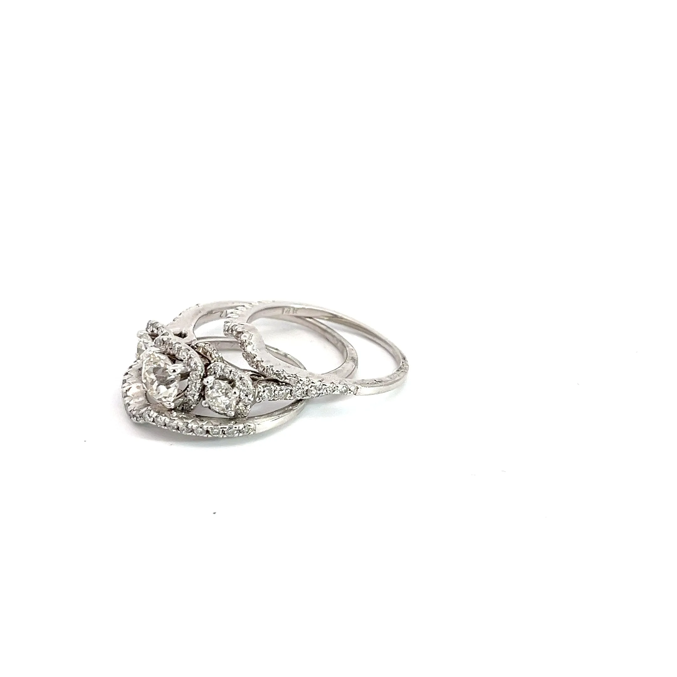 14k White Gold 1.00ct F SI1 Round Diamond and .50ct F SI1 Round diamond Past, Present and Future Engagement Ring