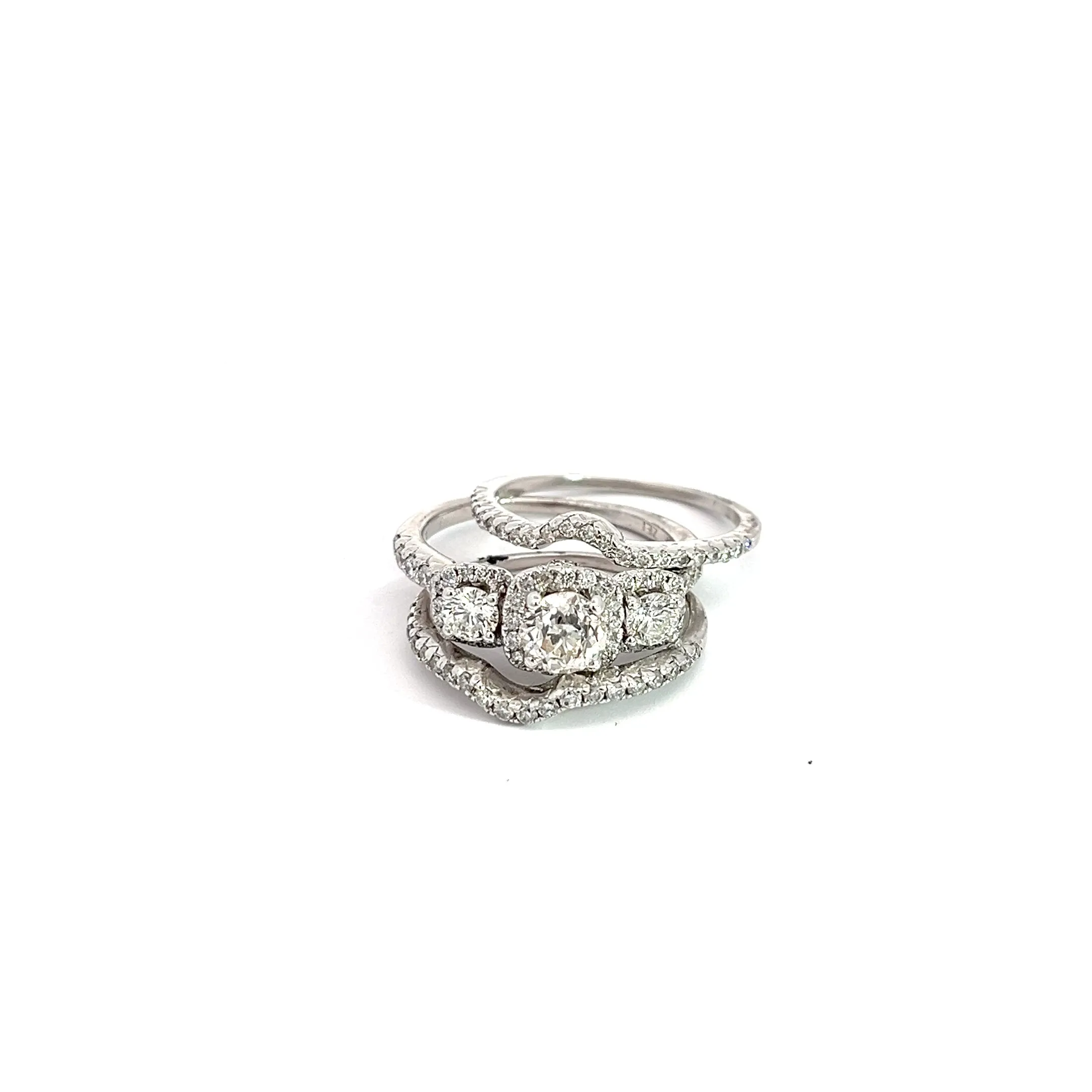 14k White Gold 1.00ct F SI1 Round Diamond and .50ct F SI1 Round diamond Past, Present and Future Engagement Ring