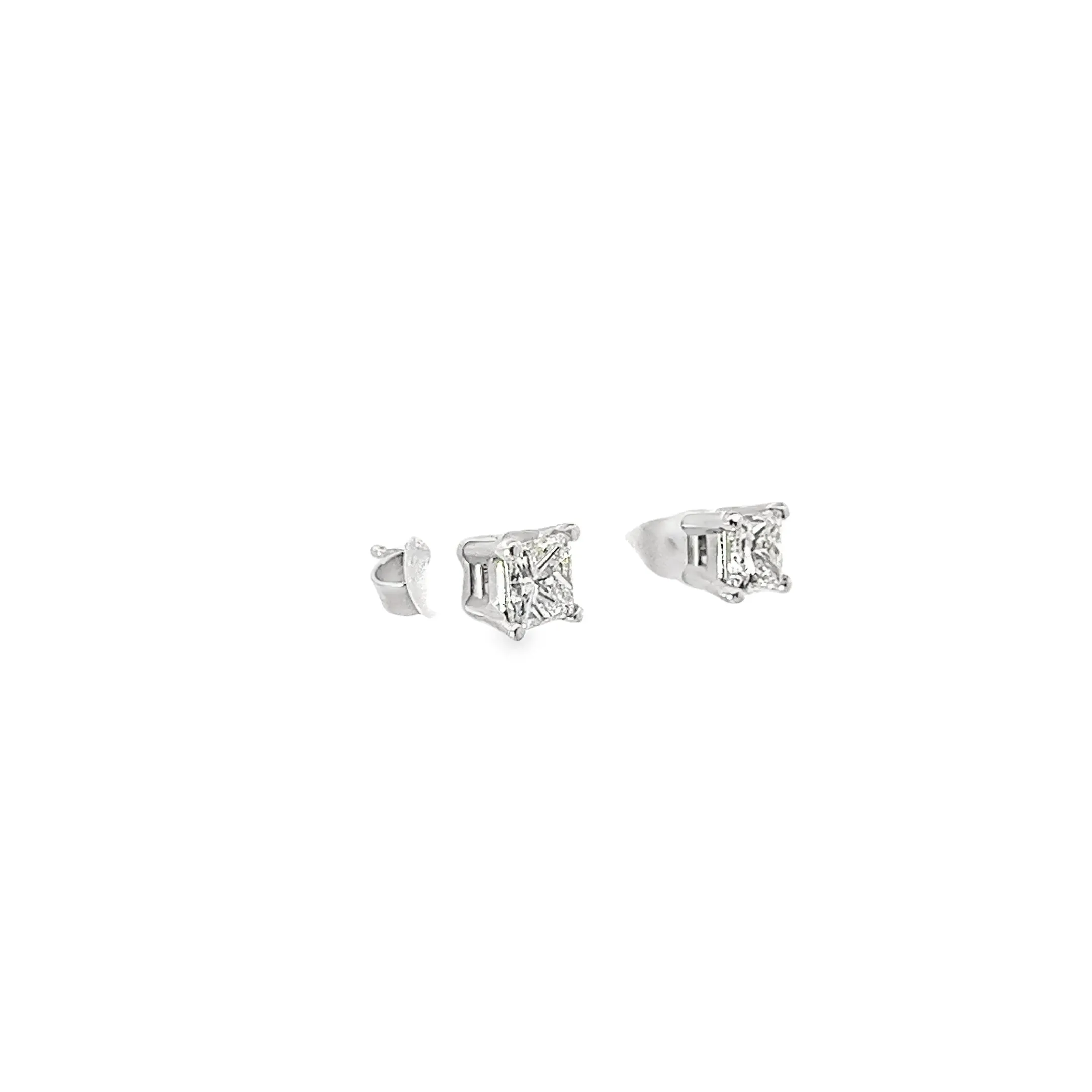 14k White Gold 1.06ct G VS2 Princess Cut Diamond Stud Earrings