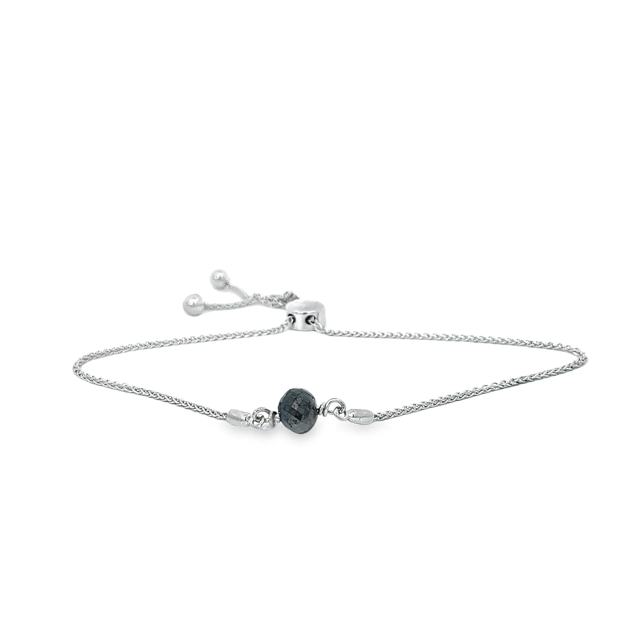 14K WHITE GOLD 1.85CT BLACK DIAMOND BEAD BOLO BRACELET