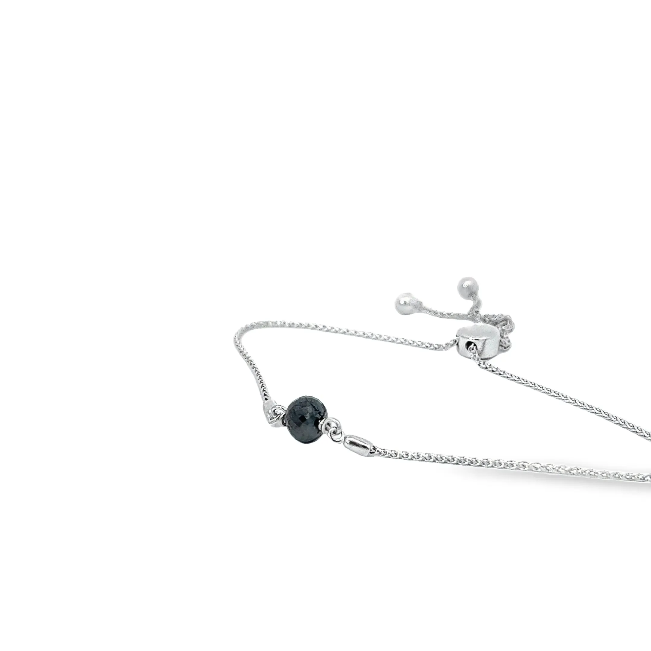 14K WHITE GOLD 1.85CT BLACK DIAMOND BEAD BOLO BRACELET