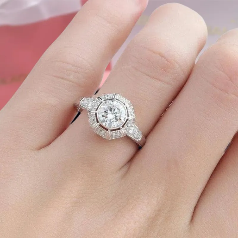 14K White Gold 1ct 6.5mm Diamond Engagement Ring