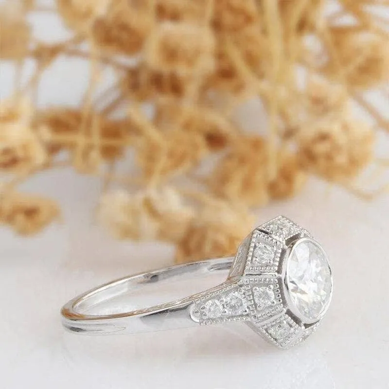 14K White Gold 1ct 6.5mm Diamond Engagement Ring