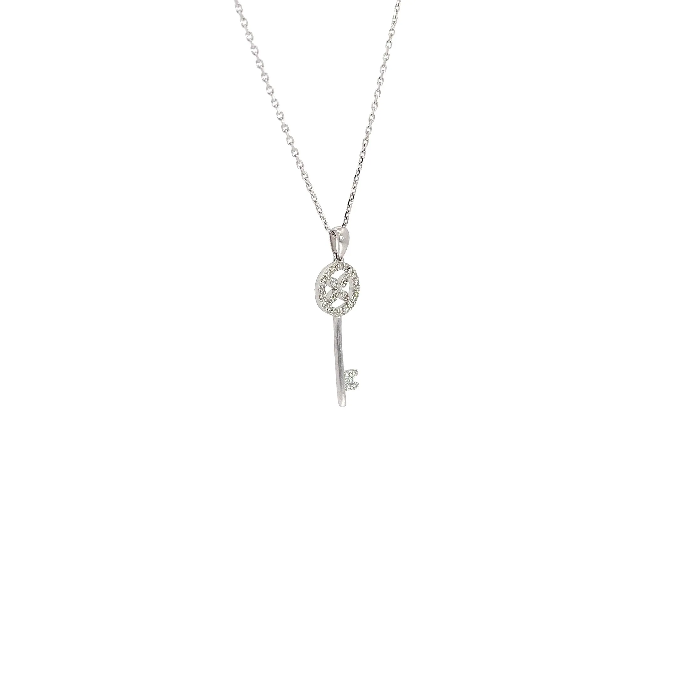 14k White Gold .20ct  G VS2 Round Diamond Key Pendant