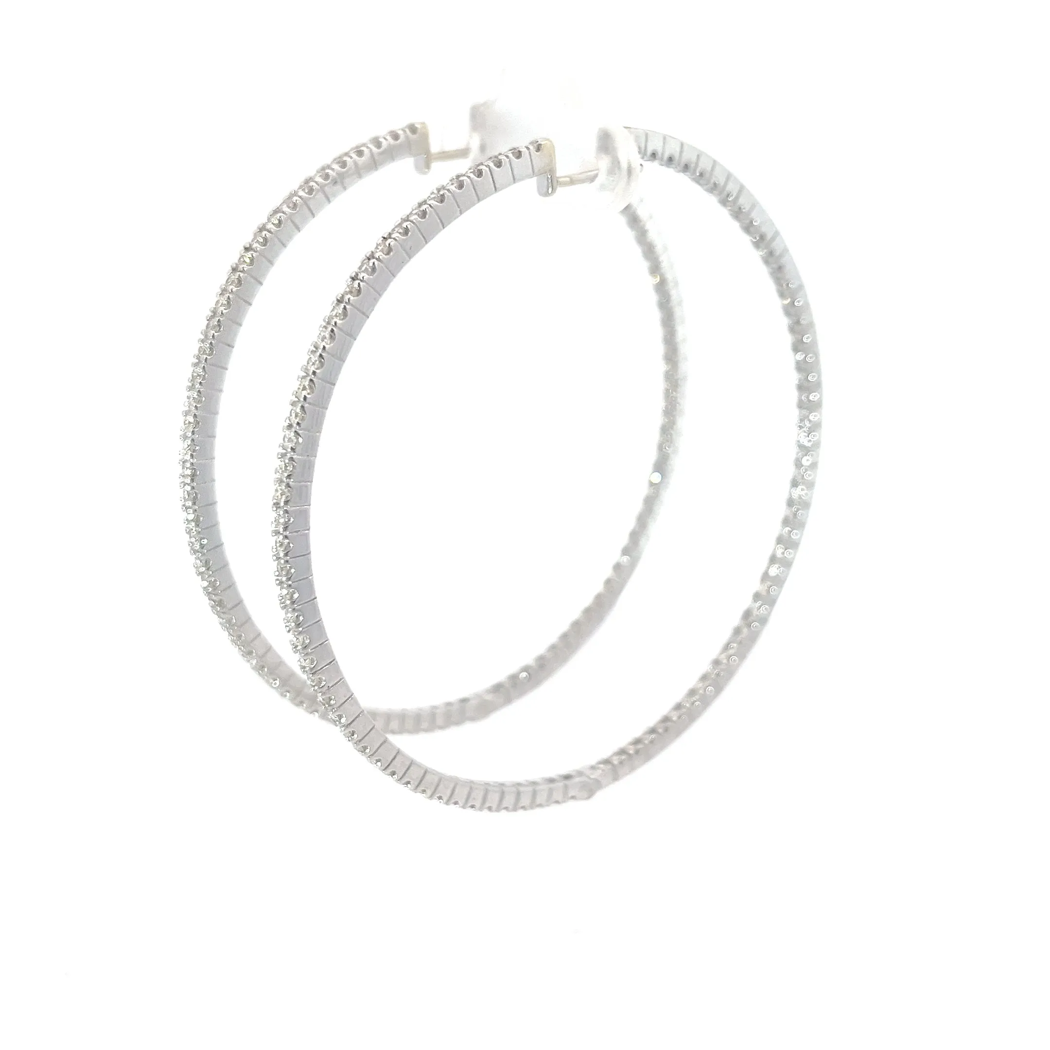 14k White Gold 2.58ct H VS2 Round Diamond inside/out Hoop Earrings 3"inch
